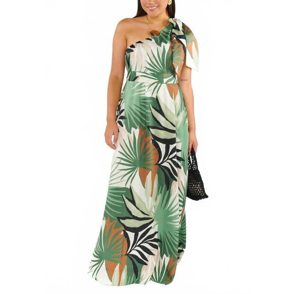 NEW SHOW ME YOUR MUMU jackie maxi dress in caribbean palms luxe satin - Picture 5 of 9